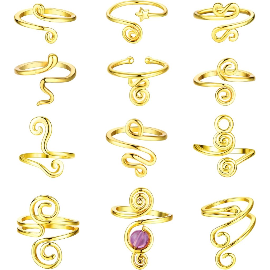 12pcs Adjustable Toe Rings For Women 14k Gold Plated Open African Toe Rings Summ
